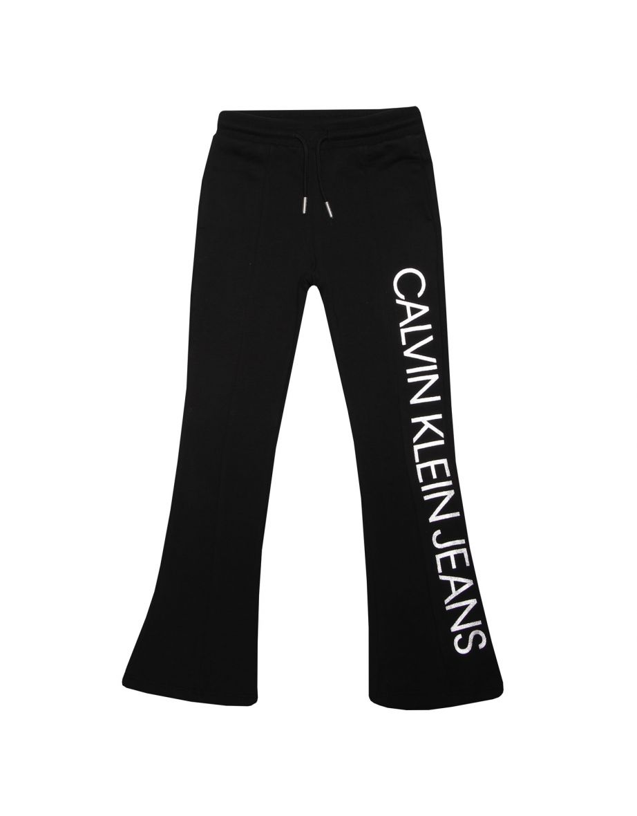 Calvin Klein Junior - Pantaloni da jogging neri svasati con logo da bambina
