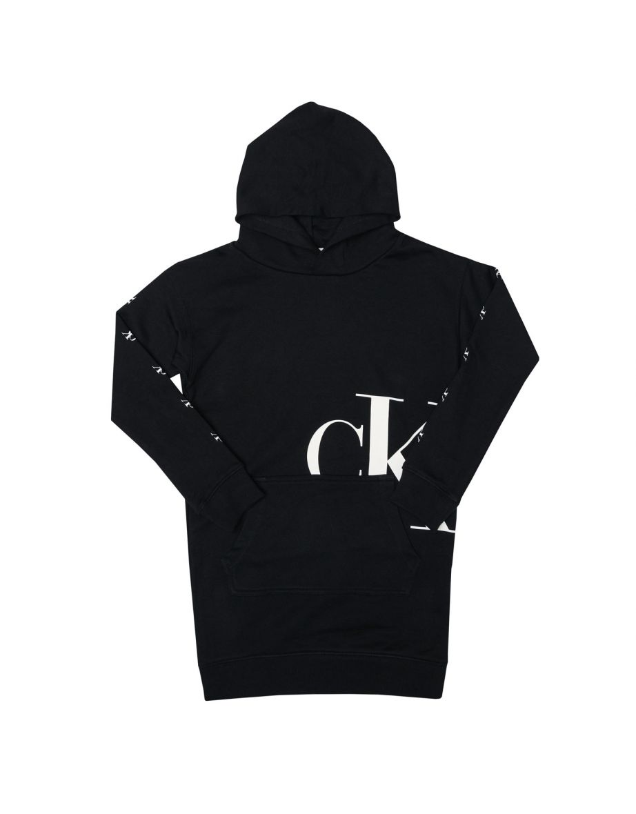Calvin Klein Junior - Vestito con cappuccio in cotone organico da bambina in nero