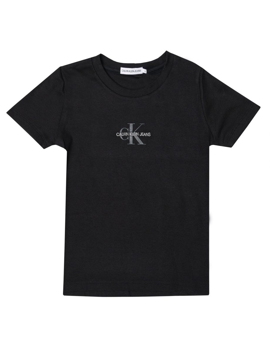 Camiseta de algodón orgánico Slim Fit Calvin Klein Junior, negra, para niña