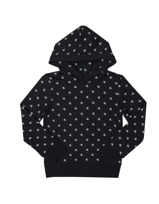 Felpa con cappuccio in cotone organico Allover Logo di Calvin Klein Neonato in nero