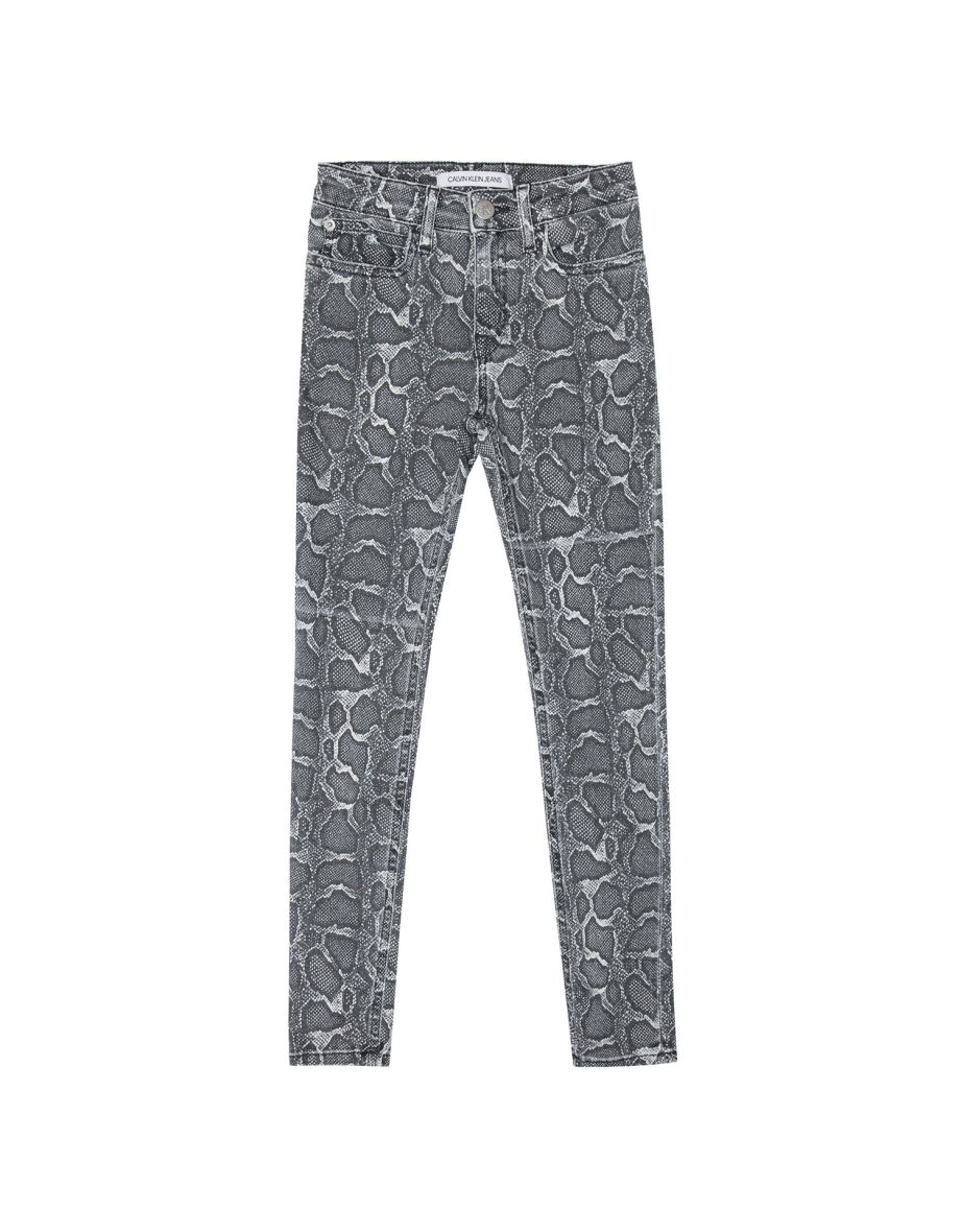 Calvin Klein Jeans Skinny a vita alta con stampa serpente per bambina in grigio
