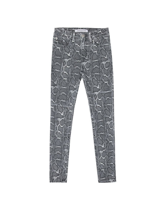 Vaqueros pitillo con estampado de serpiente de cintura alta para niña Calvin Klein en gris