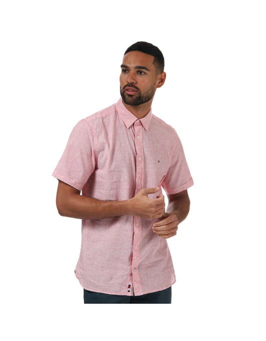 Tommy Hilfiger - Camicia a maniche corte rosa da uomo