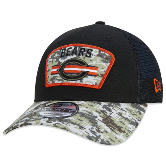 Berretto esclusivo New Era - 9FORTY Trucker Chicago Bears Salute To Service NFL Snapback a tesa curva Edizione nera