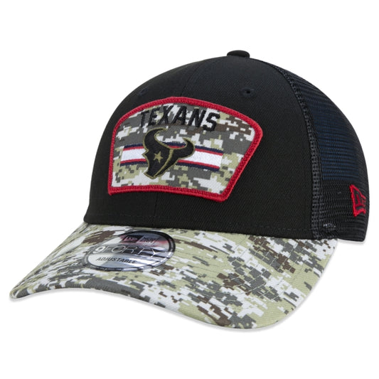 Cappello esclusivo New Era - 9FORTY Trucker Houston Texans Salute To Service NFL Snapback a tesa curva Edizione nera