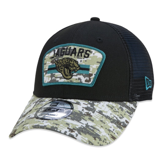 Berretto esclusivo New Era - 9FORTY Trucker Jacksonville Jaguars Salute To Service NFL Snapback a tesa curva Edizione nera