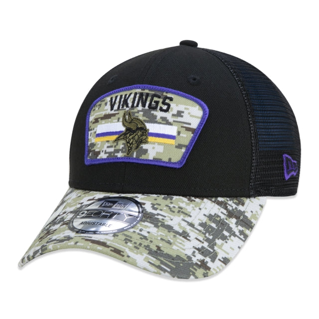 Berretto esclusivo New Era - 9FORTY Trucker Minnesota Vikings Salute To Service NFL Snapback a tesa curva Edizione nera