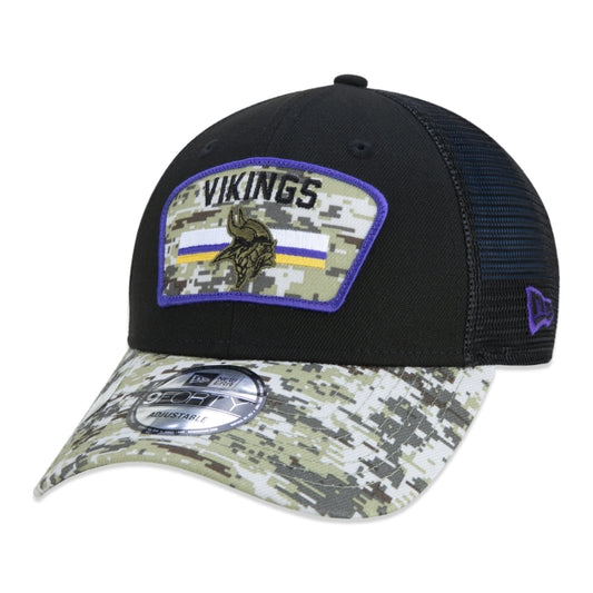 Berretto esclusivo New Era - 9FORTY Trucker Minnesota Vikings Salute To Service NFL Snapback a tesa curva Edizione nera