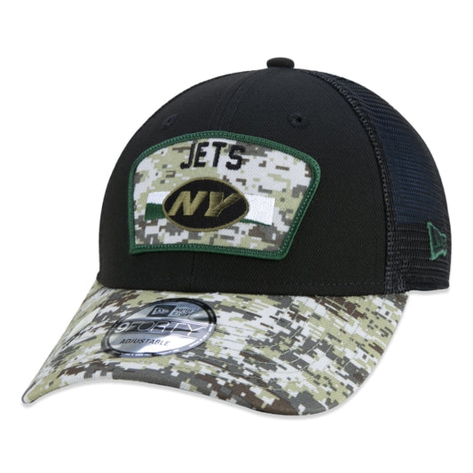 Berretto esclusivo New Era - 9FORTY Trucker New York Jets Salute To Service NFL Snapback a tesa curva Edizione nera