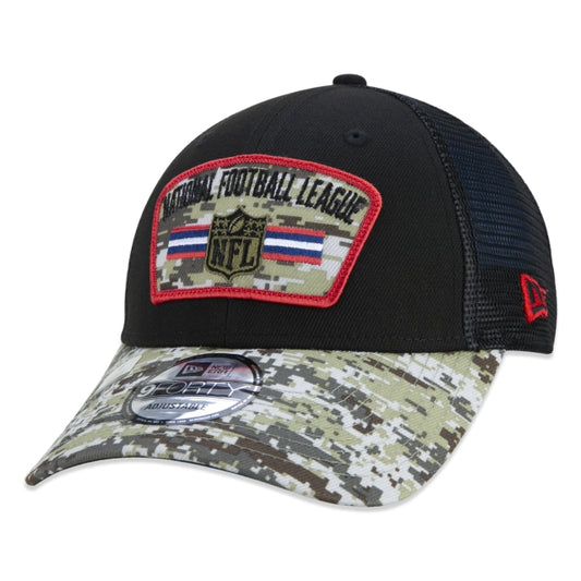 Cappello esclusivo New Era - 9FORTY Trucker NFL Official Logo Salute To Service Snapback Tesa curva Edizione nera
