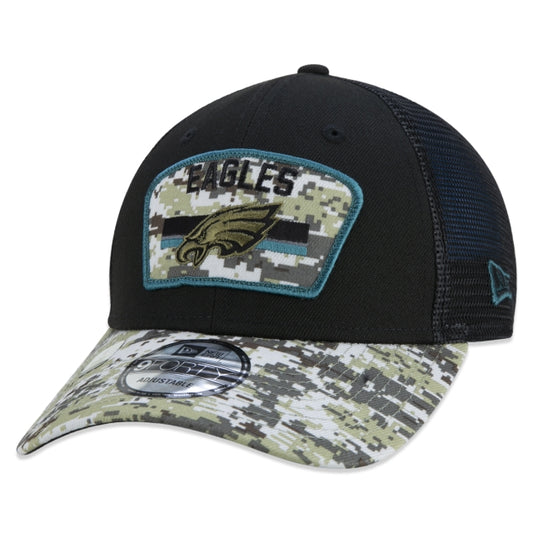 Berretto esclusivo New Era - 9FORTY Trucker Philadelphia Eagles Salute To Service NFL Snapback a tesa curva Edizione nera