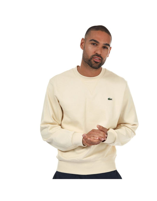 Men's Lacoste Sweatshirt in Cream Organic Cotton