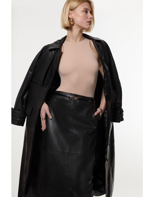 Gonna midaxi Petite in pelle pulita