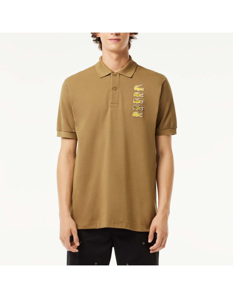 Camisa polo masculina Lacoste Crocodile Badge Piqué em marrom
