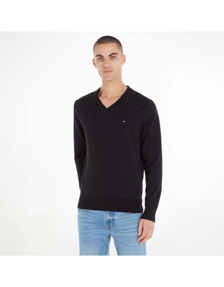 Maglione da uomo Tommy Hilfiger 1985 Collection in cotone organico con scollo a V in nero