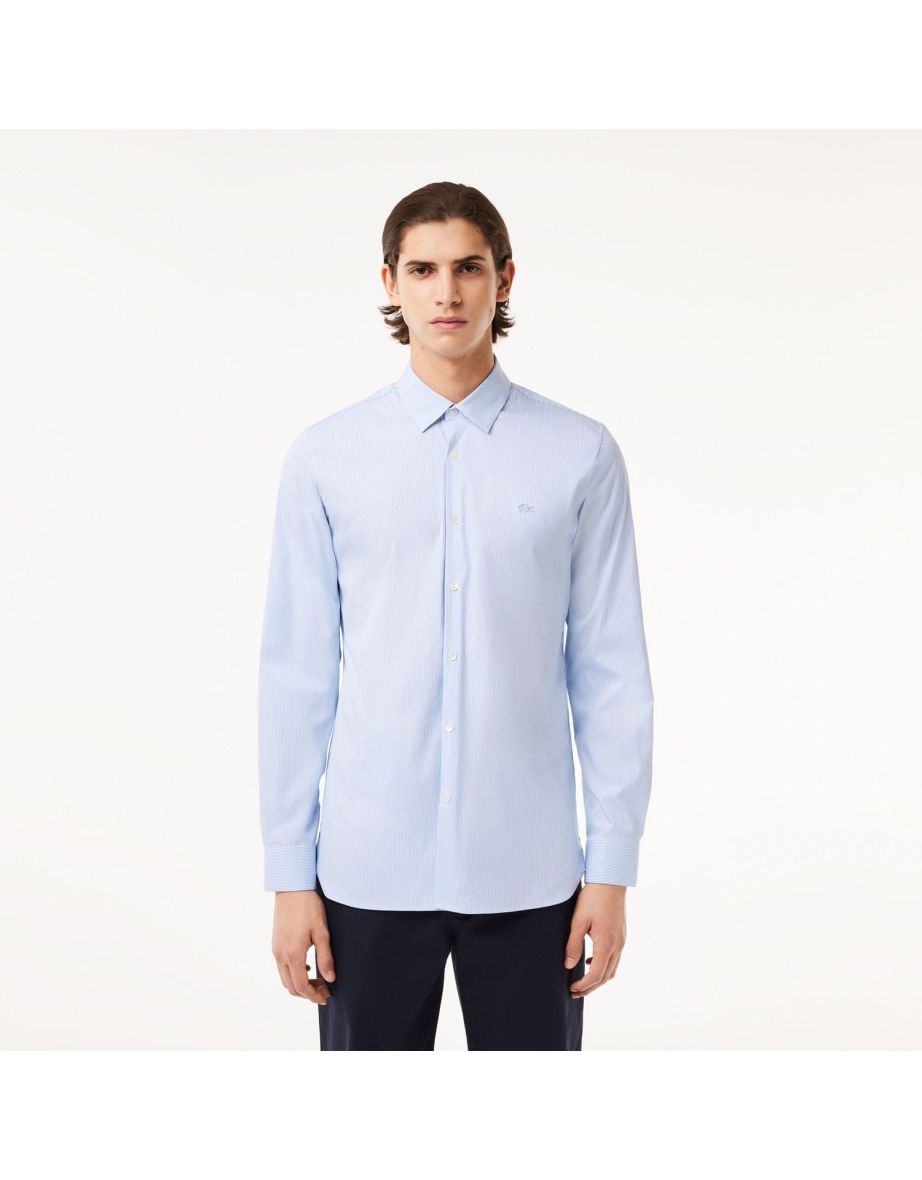 Camisa masculina Lacoste Slim Fit Striped Stretch Poplin - Azul