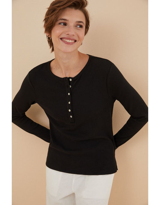 Camiseta de algodón de manga larga gris oscuro