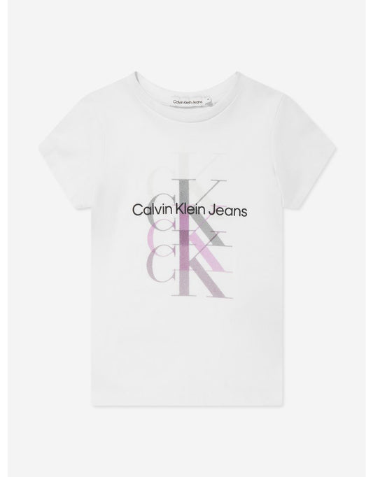 Camiseta blanca ajustada con monograma para niña