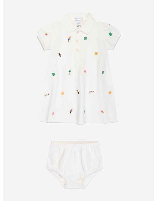 White Schiffli Polo Dress for Baby Girls