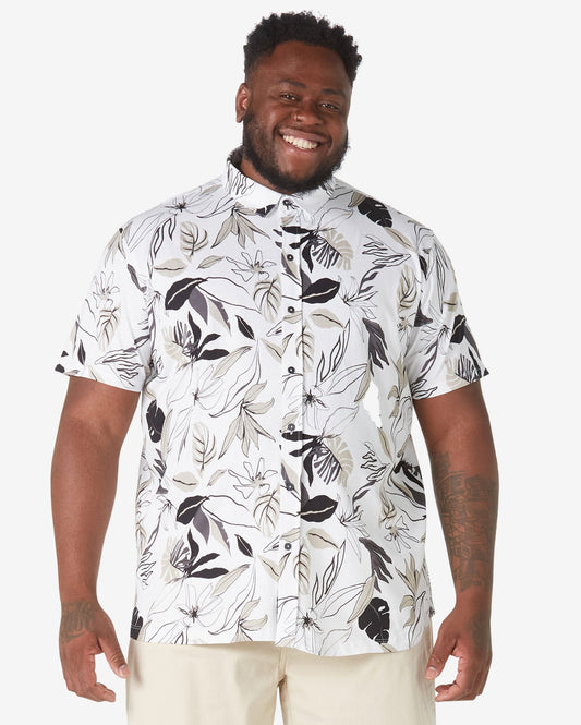 Men's Plus Size Short Sleeve 100% Cotton Floral White Shirt by Allman for Riachuelo