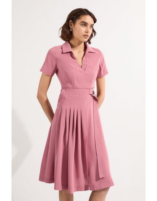Vestido Petite Soft Tailored Pleated Belted Midi Dress