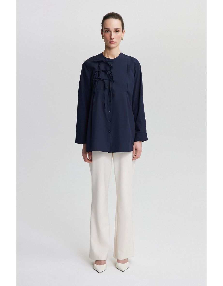 Camicia in popeline con dettaglio a nastro