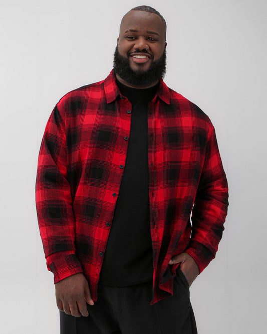 Camisa masculina plus size xadrez vermelha de manga longa | Original Plus da Riachuelo