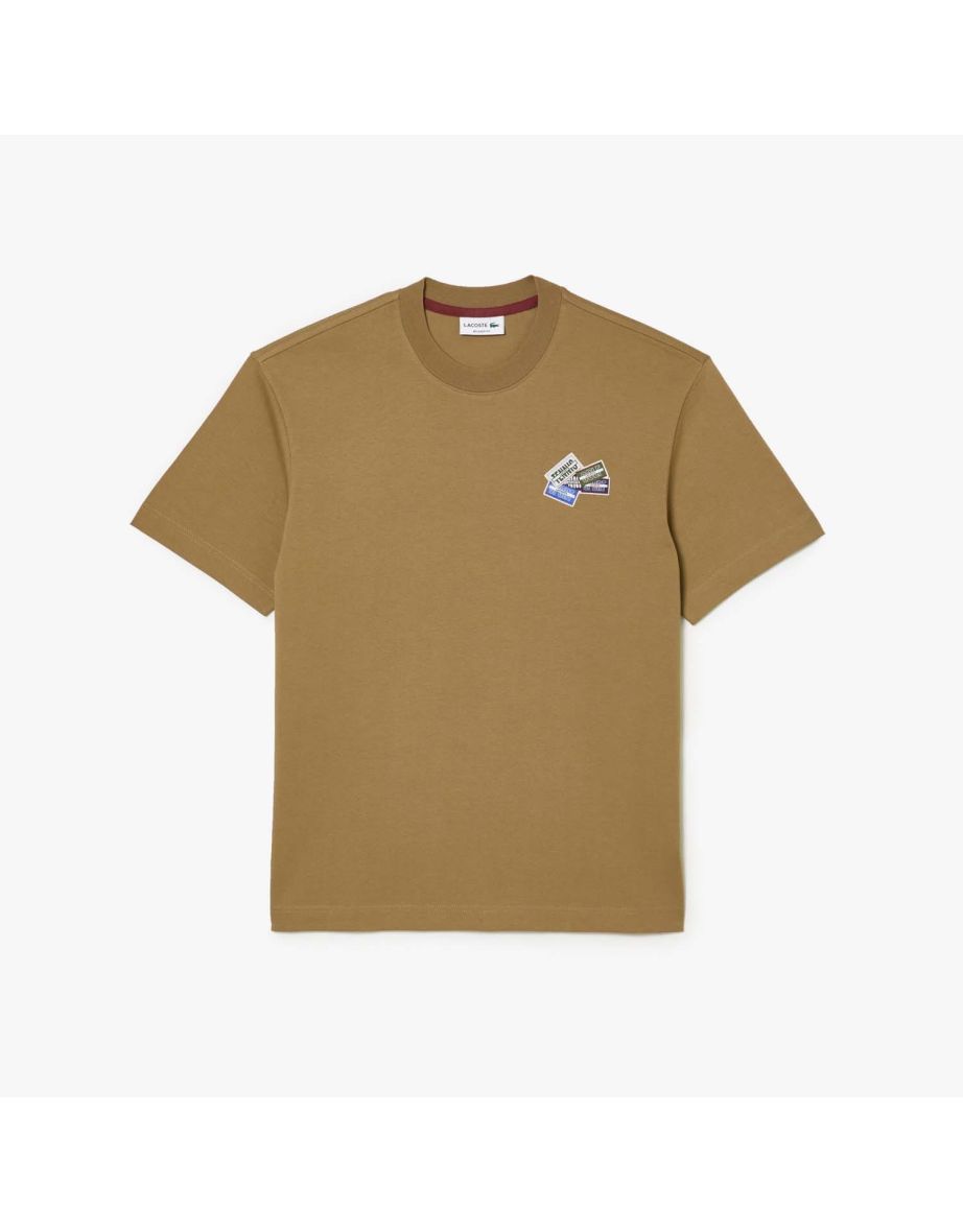 Camiseta masculina Lacoste Heavy Cotton Jersey Multi-Badge em marrom