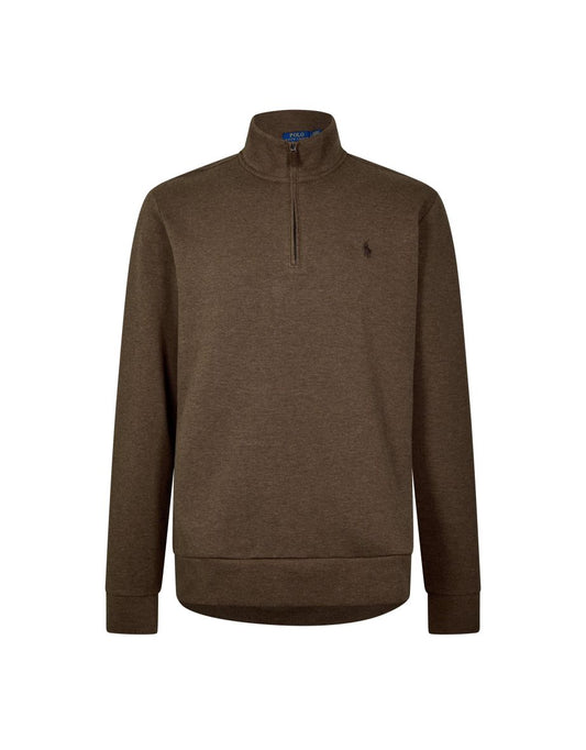 Jersey de hombre Polo Ralph Lauren marrón de malla de punto doble con cremallera 3/4