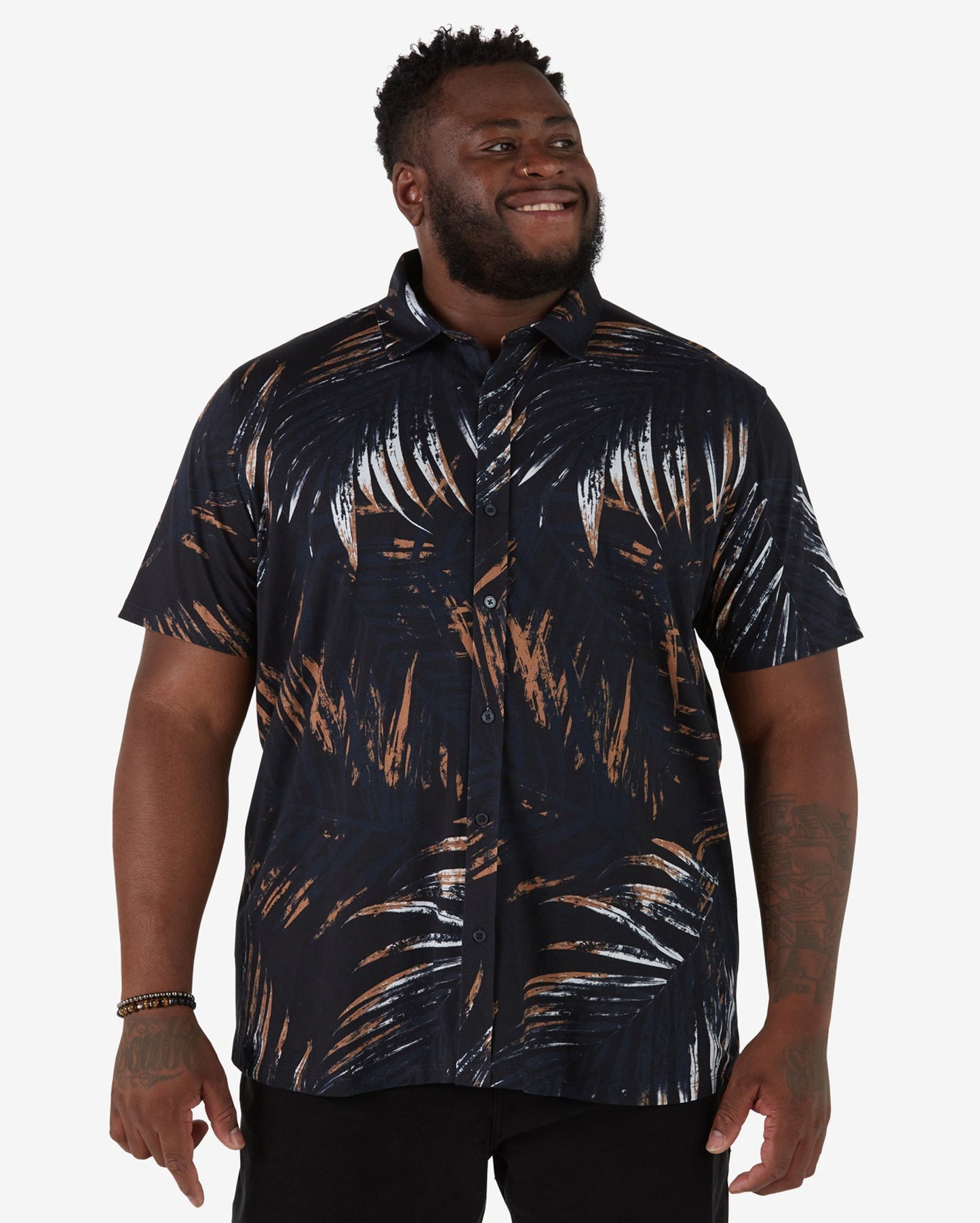 Men's Plus Size Short Sleeve Shirt 100% Cotton Black Leaf Print