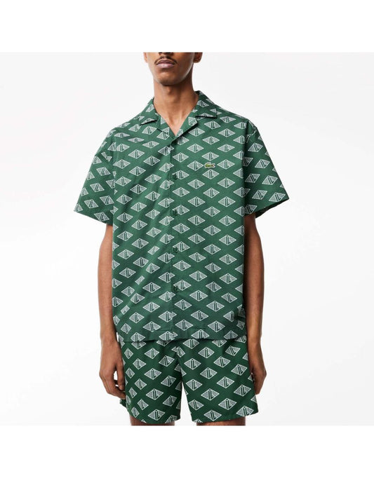 Camicia Lacoste da uomo a maniche corte con stampa monogramma