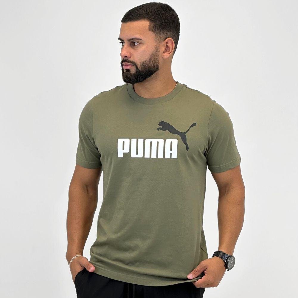 Puma Uomo Maglietta a maniche corte con logo verde militare