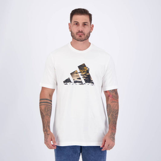 Maglietta Adidas bianca con logo estivo blu