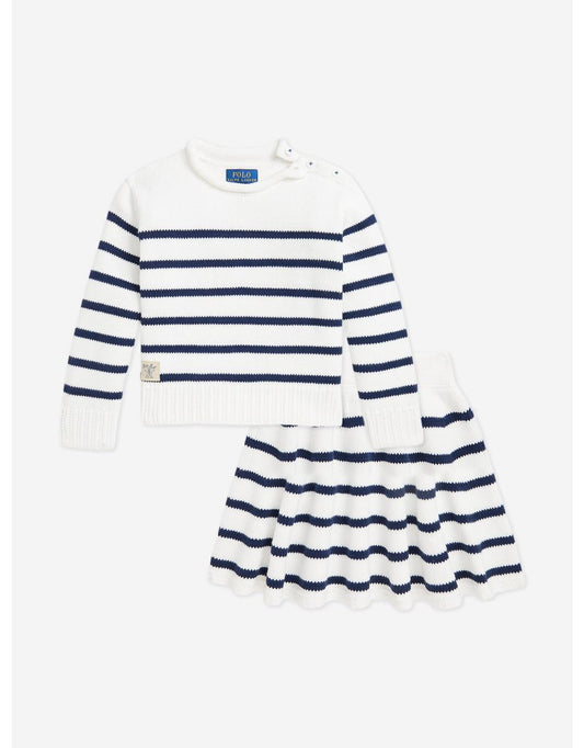 Girls' White Striped Skirt Set