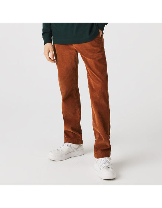 Pantaloni chino Lacoste da uomo in velluto a coste dal taglio dritto - Marrone