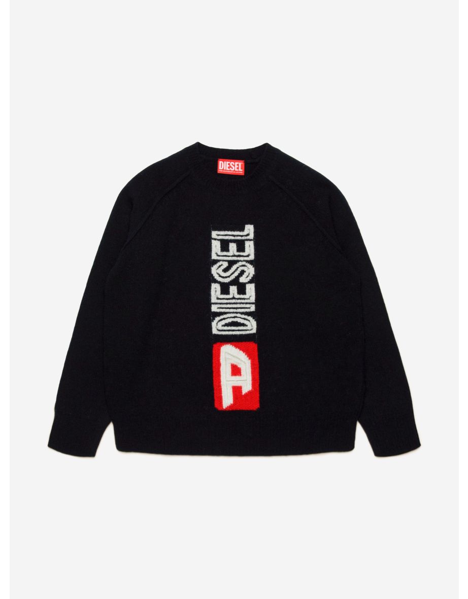 Jersey de lana negro con logo de punto para niños Diesel
