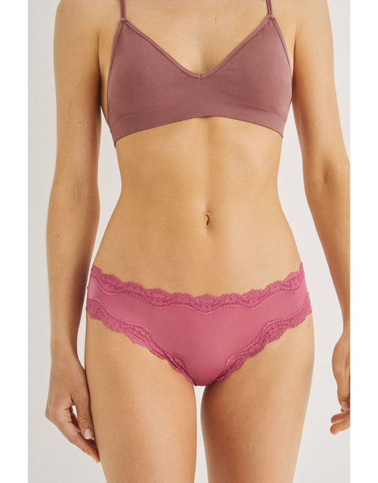 Pink Microfiber and Lace Brazilian Panty