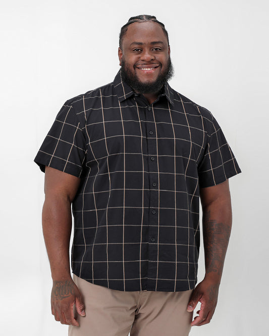 Men's Plus Size Short Sleeve Black Checkered Shirt | Original Plus By Riachuelo
