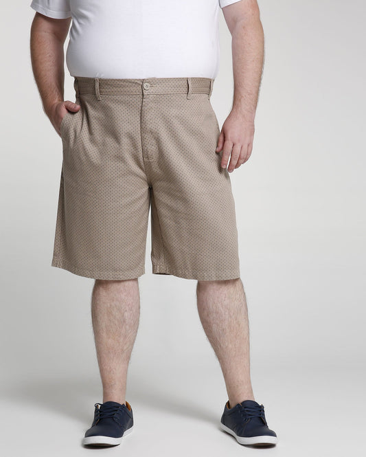 Bermuda de sarja estampada plus size - Bege escuro