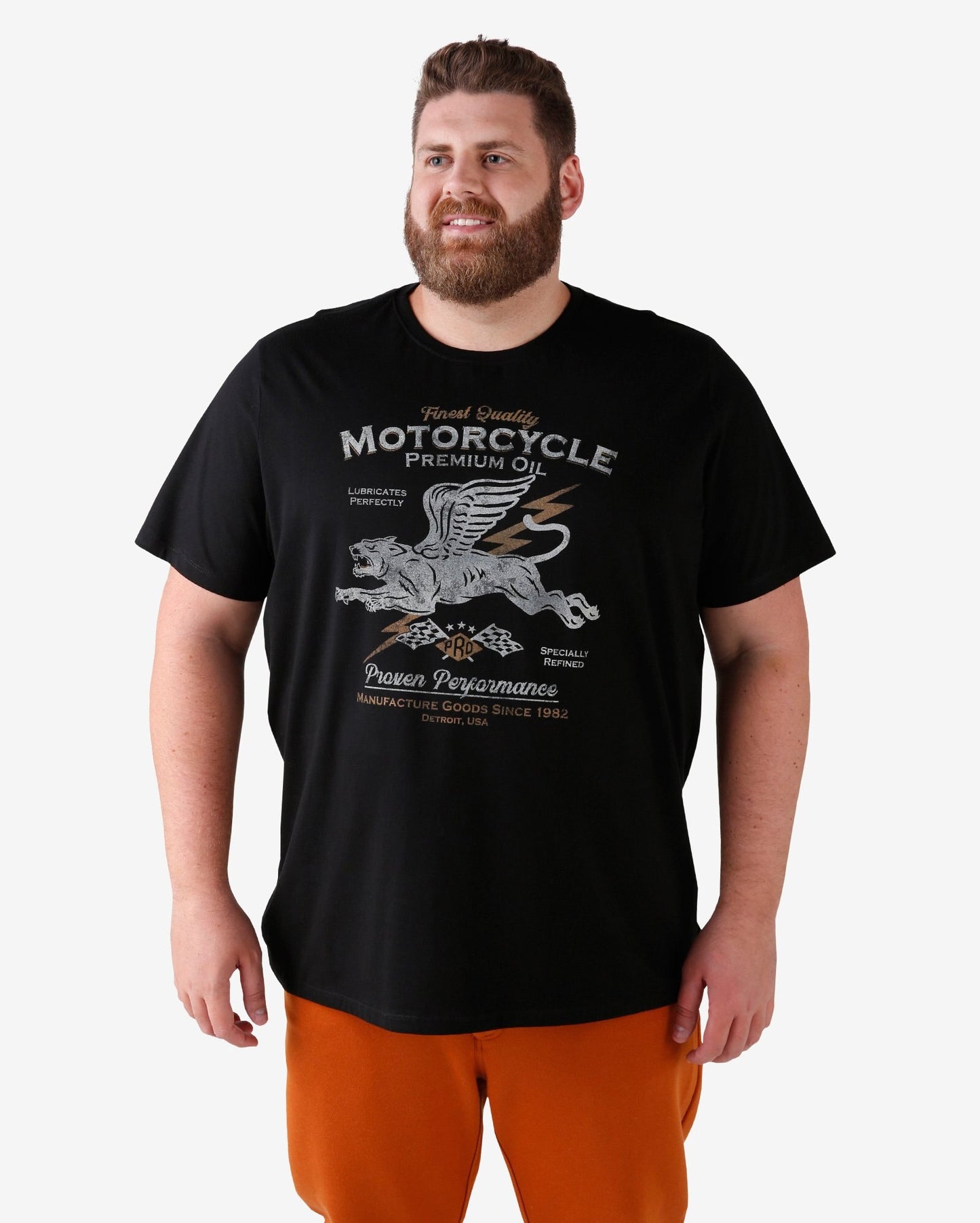 Plus Size Short Sleeve Motorcycle T-Shirt - Black