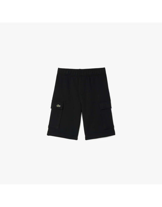 Shorts Lacoste Juniors Black Brushed Cotton Fleece Cargo para meninos