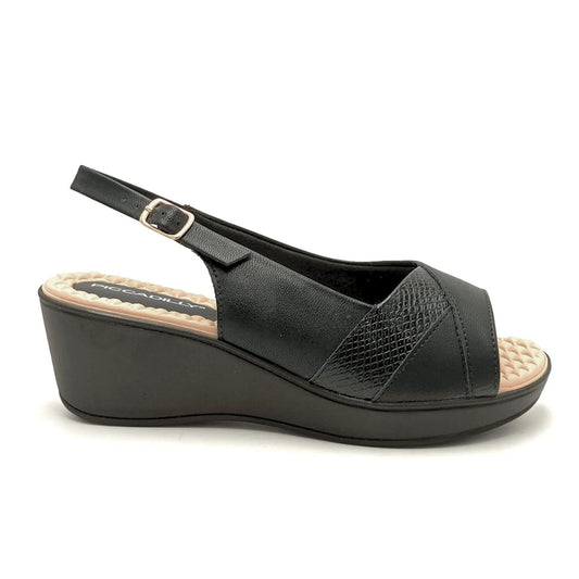 Sandalo con zeppa nero da donna con fibbia - Piccadilly Comfort