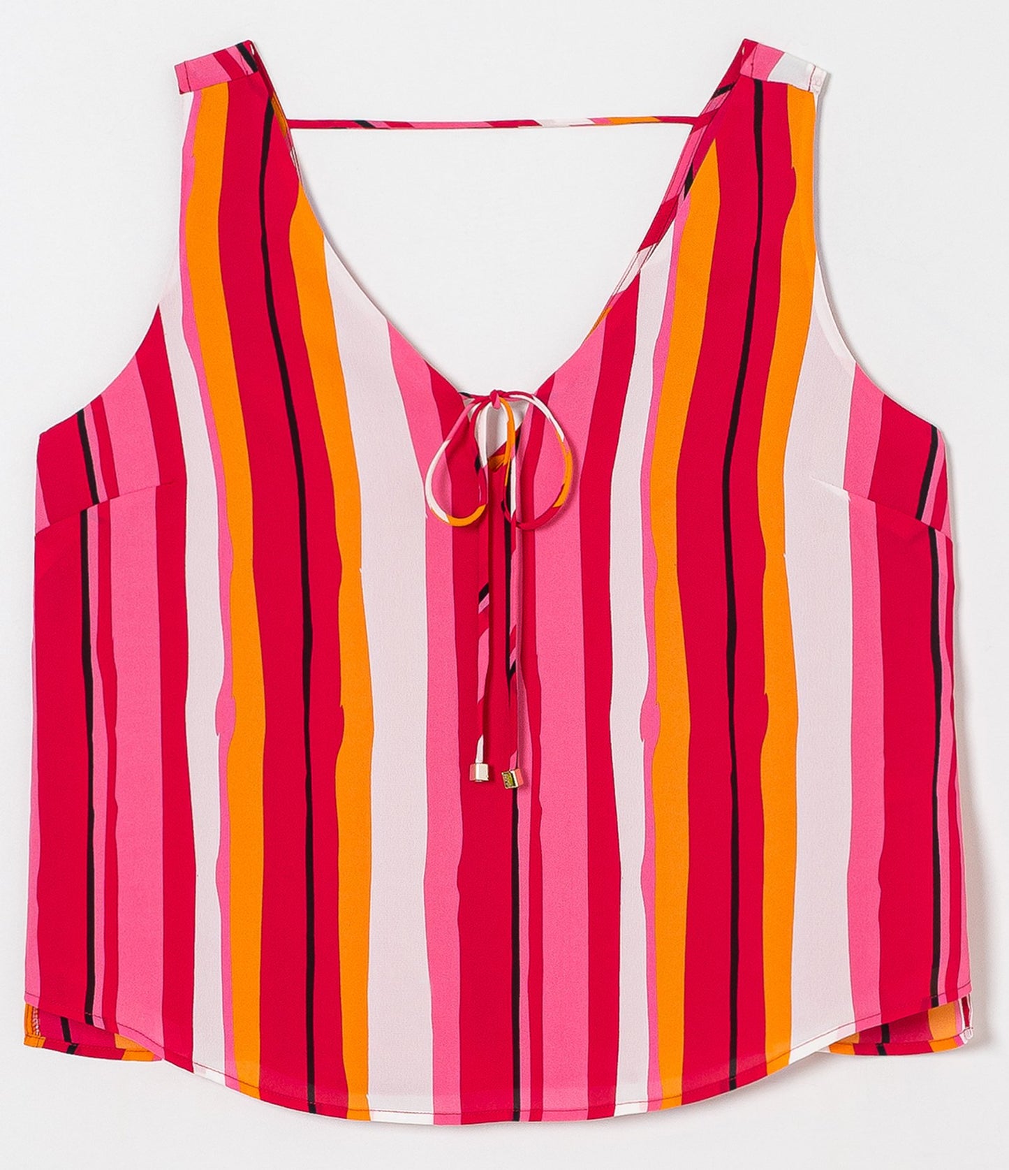 Camiseta de tirantes de gasa a rayas con detalle de lazo rosa