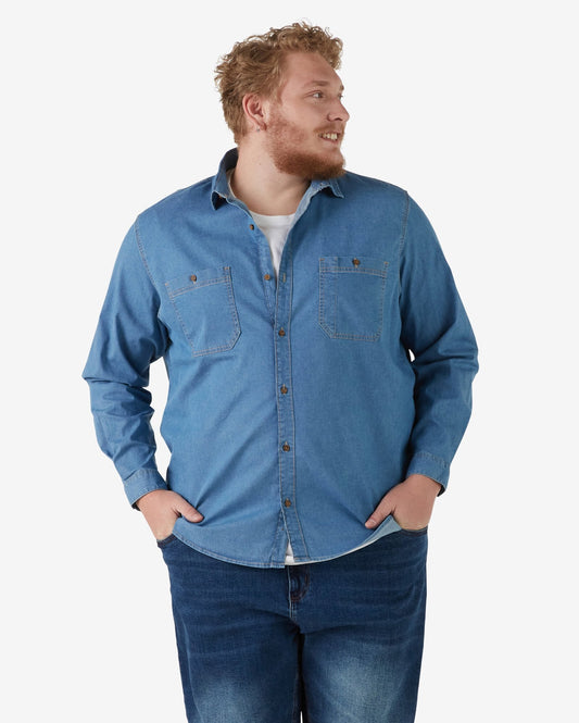 Men's Plus Size Light Denim Jeans Shirt with Pockets