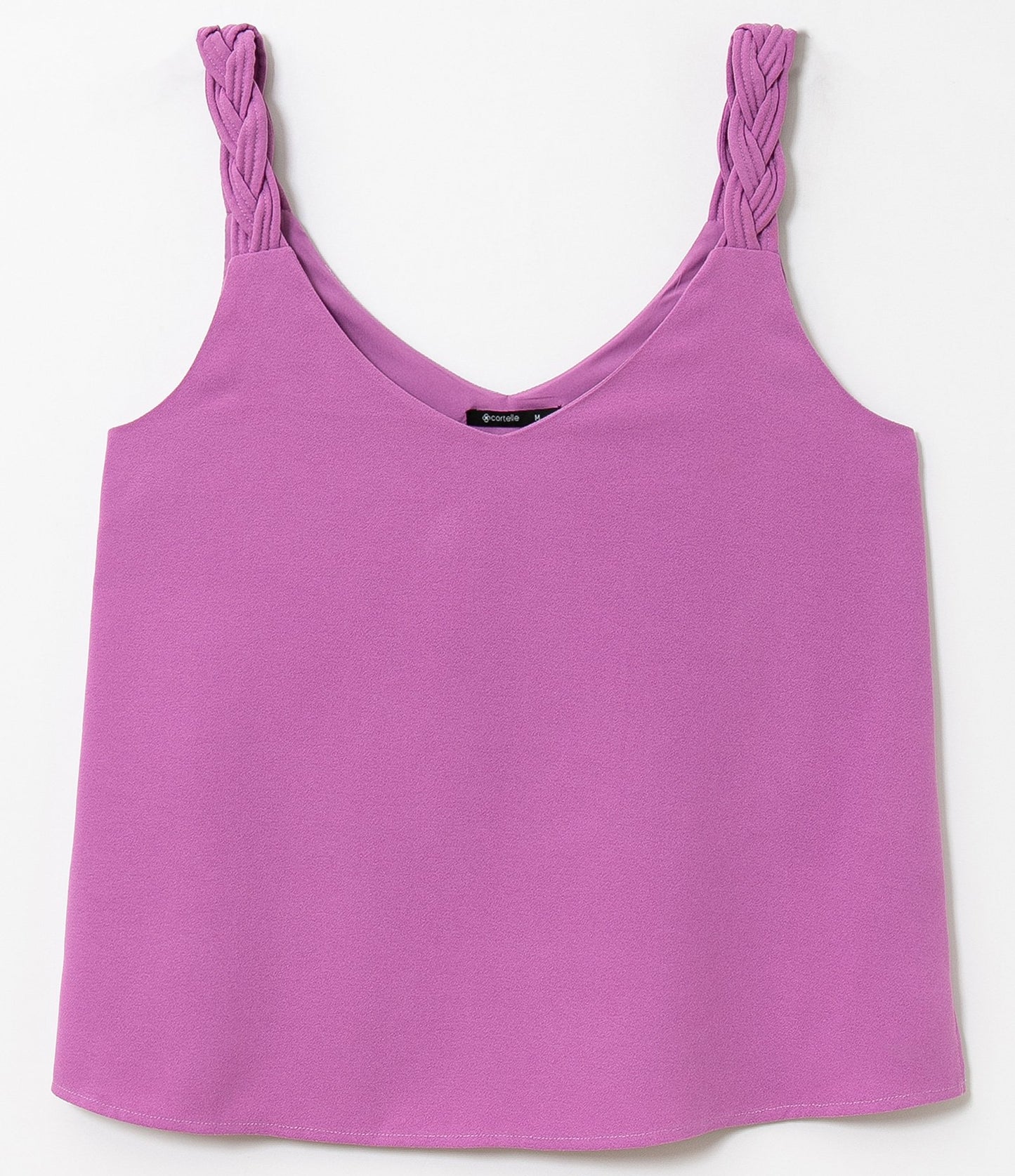 Top morado sin mangas con tirantes trenzados