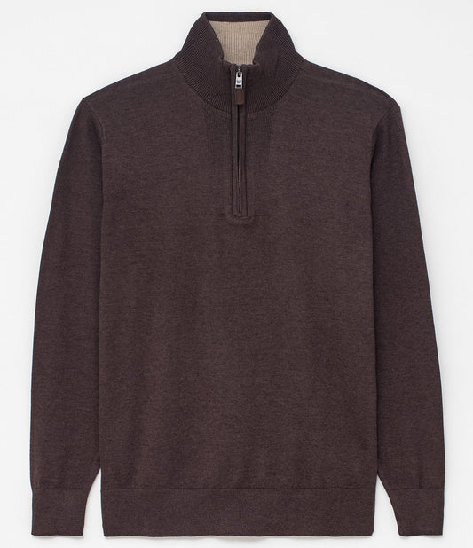 Brown Plain Sweater with Zipper Collar