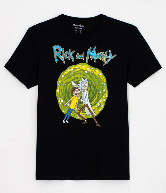 Maglietta nera stampata Rick and Morty