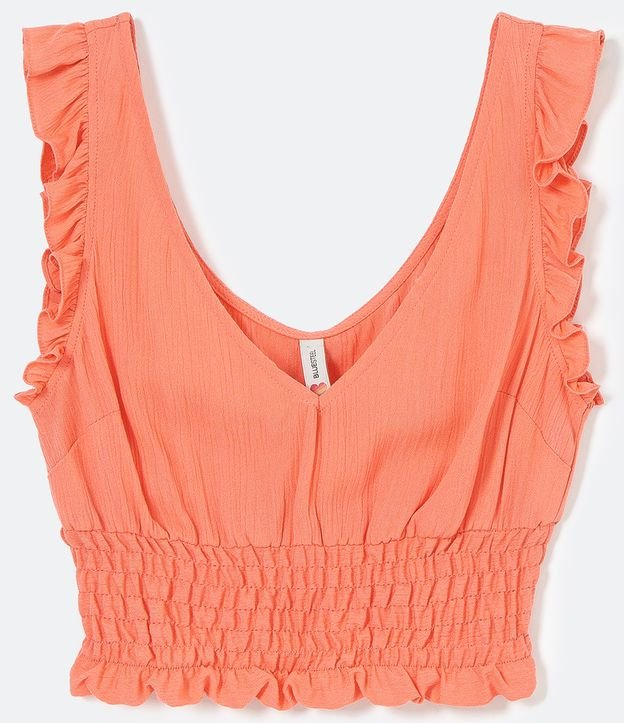 Camicetta cropped in viscosa con spalline arricciate e orlo smocked in arancione