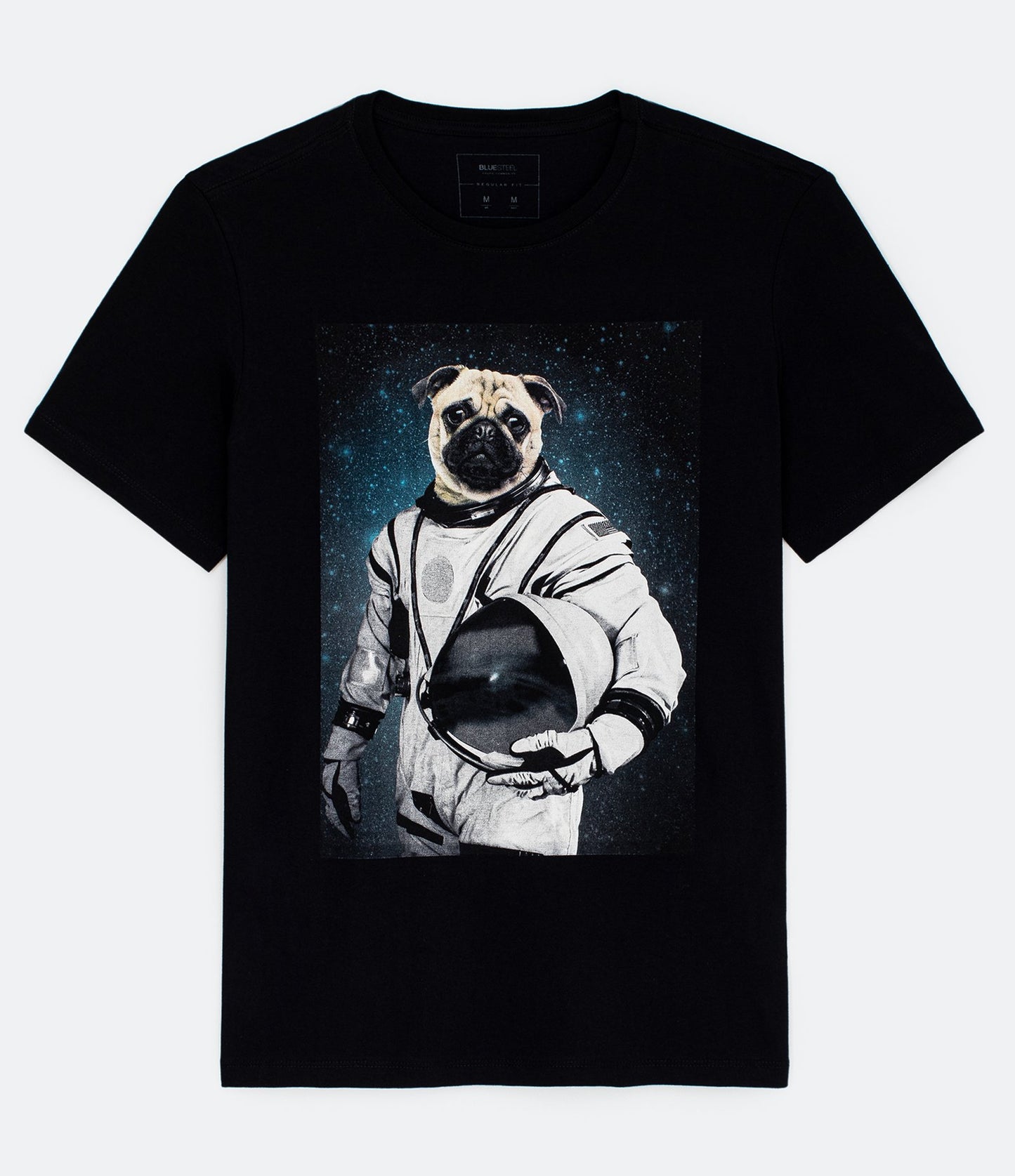 Camiseta negra con estampado de pug astronauta