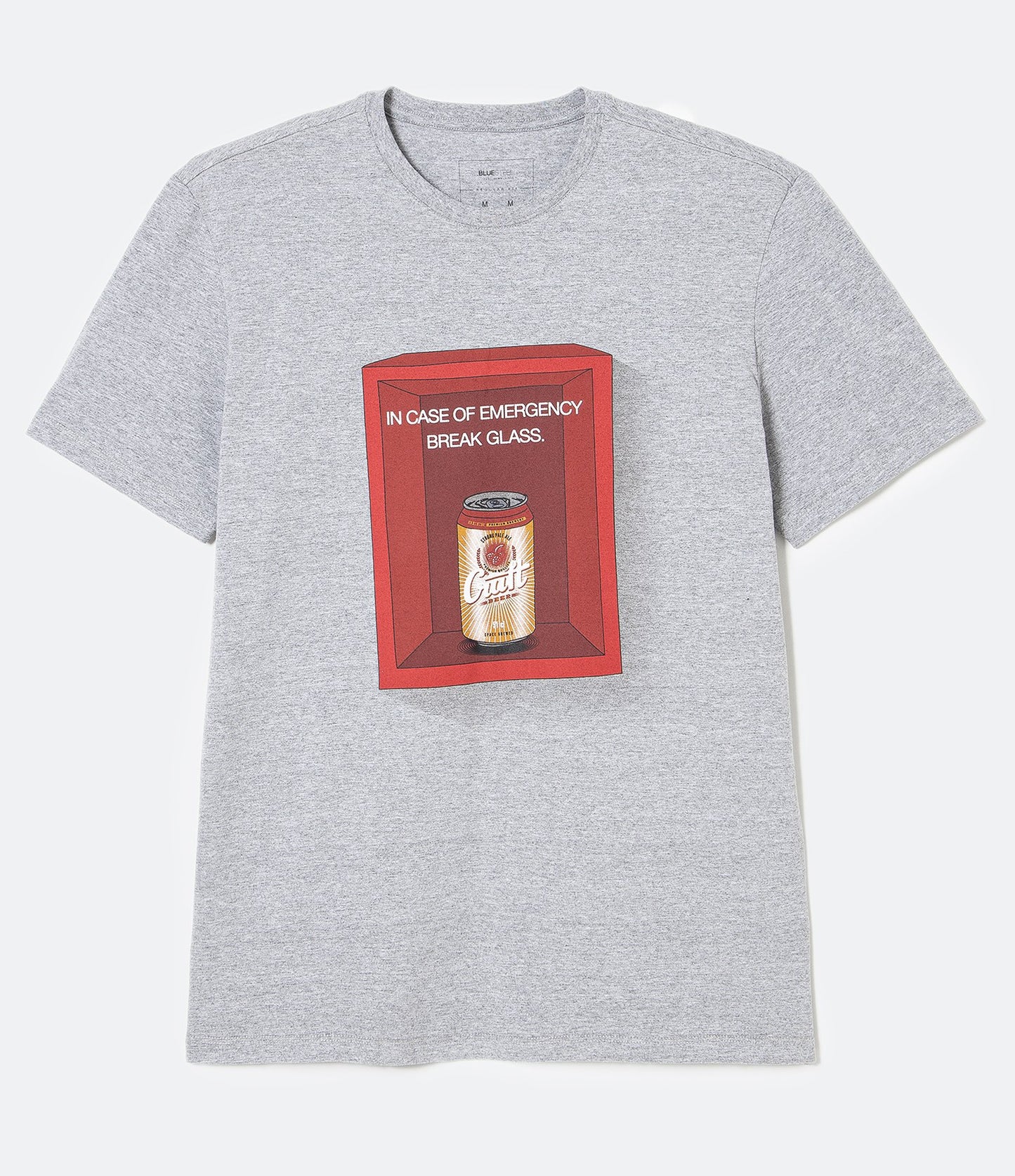 Camiseta de manga curta de algodão com estampa de cerveja em cinza médio